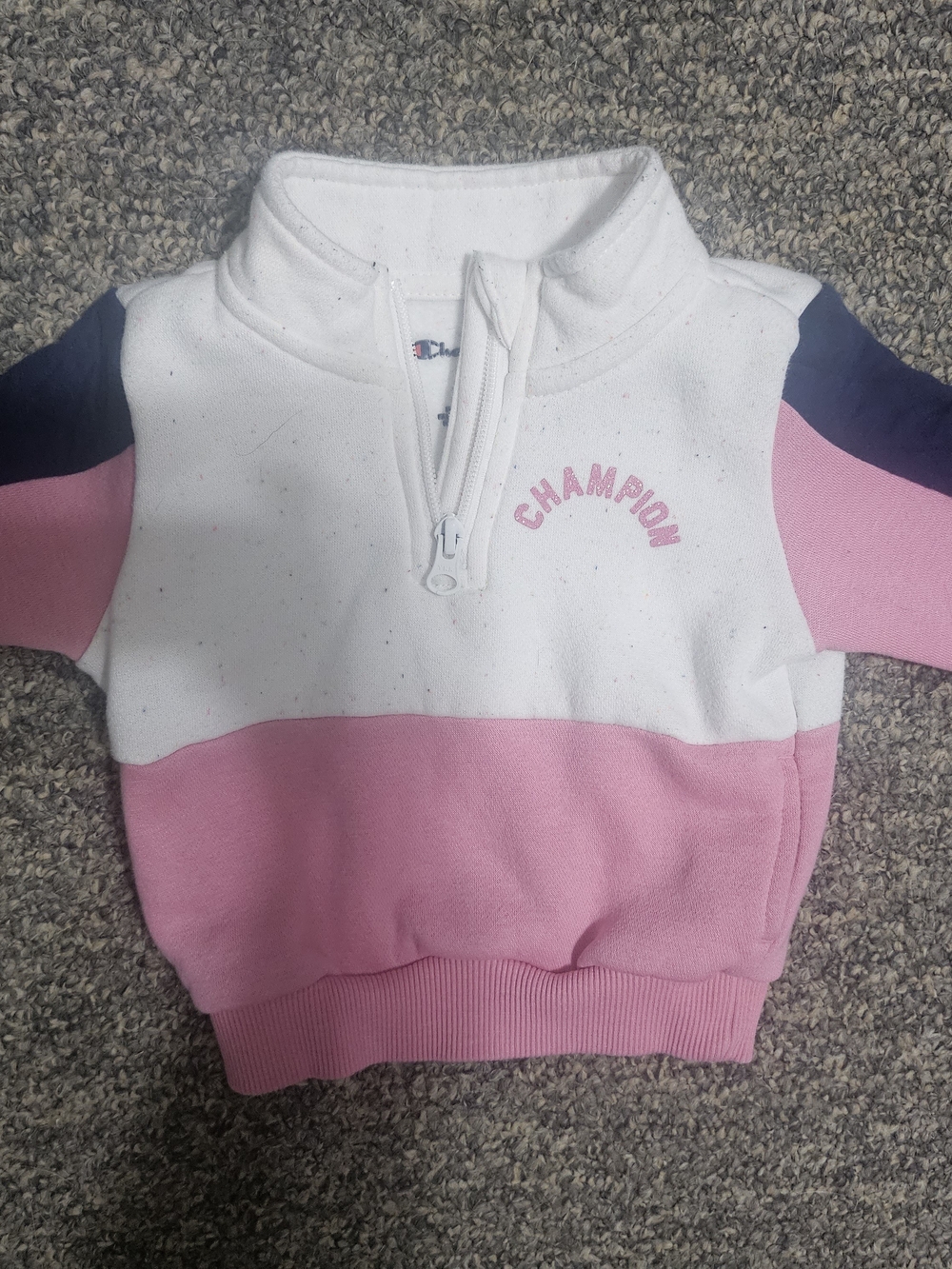 Champion Girls' White, Pink & Navy Colorblock Half-Zip Sweatshirt
